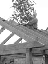 Rottfhrer Udo Anke befestigt die Birke mit den bunten Bndern an einem Dachbalken. (Foto:  SN sig)