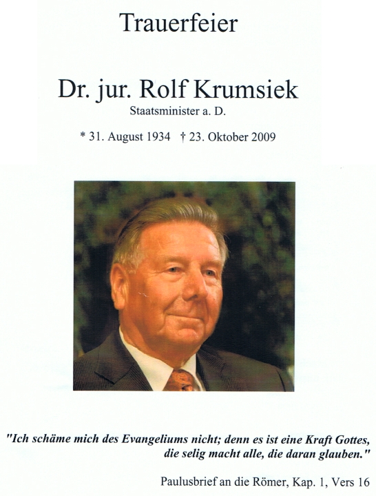 Nachruf für Dr. jur. Rolf Krumsiek