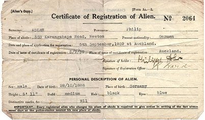 Emigriert nach Neuseeland am 5. 09. 1939