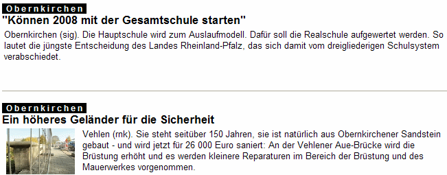 Die ganzen Berichte in der  Landes-Zeitung, 01.11.2007