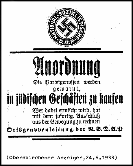 Boykott in Obernkirchen - Quelle: Schaumburger Geschichte von Prof. Dr. Karl Heinz Schneider