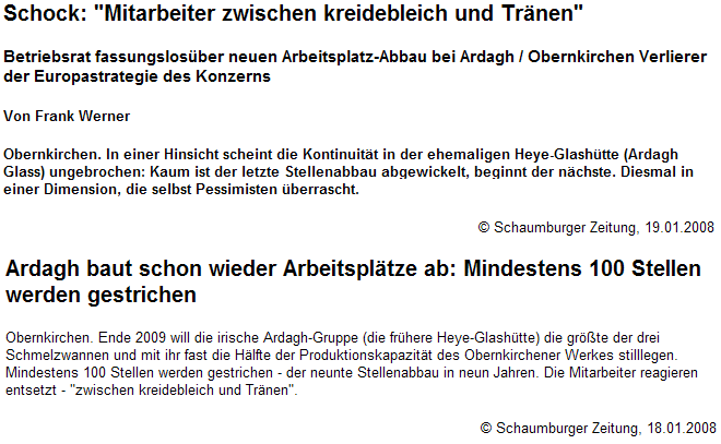 Ardagh baut schon wieder Arbeitspltze ab: Mindestens 100 Stellen werden gestrichen .