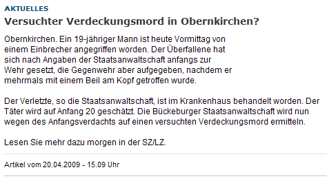 Bericht:  Schaumburger Zeitung, 20.04.2009