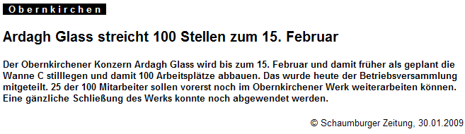 Ardagh Glass streicht 100 Stellen zum 15. Februar.