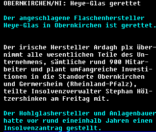 Heye-Glas gerettet (Videotext NDR 3, 20.12.02)