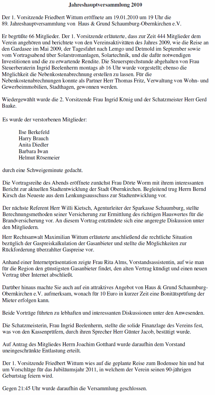 Jahreshauptversammlung 2010