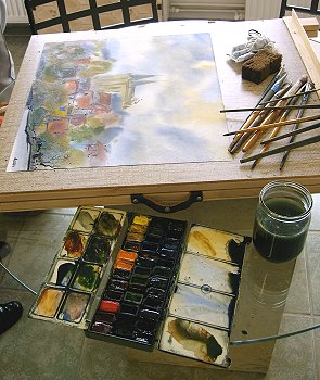 Professor Michail Lewkowitsch malt ein Bild fr die Info-Galerie